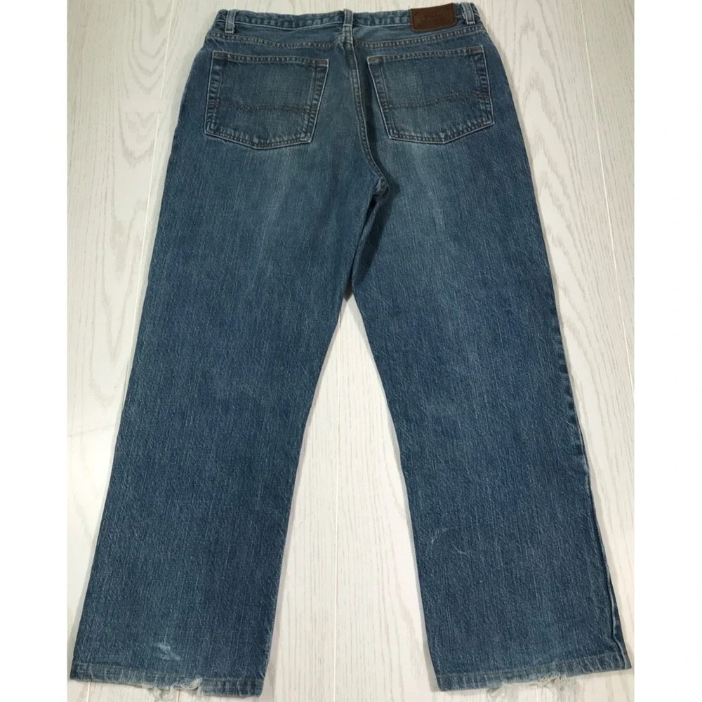 Vintage Polo Ralph Lauren Jeans Men 32x28 Blue Dungarees Relaxed Cotton Work Y2K